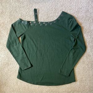 VENUS Dark Green Cold Shoulder Long Sleeve Top | Women | Small